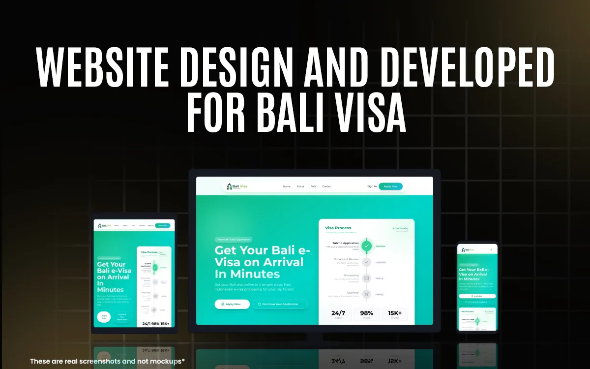 Responsive Bali Visa application website displayed across desktop, tablet and mobile